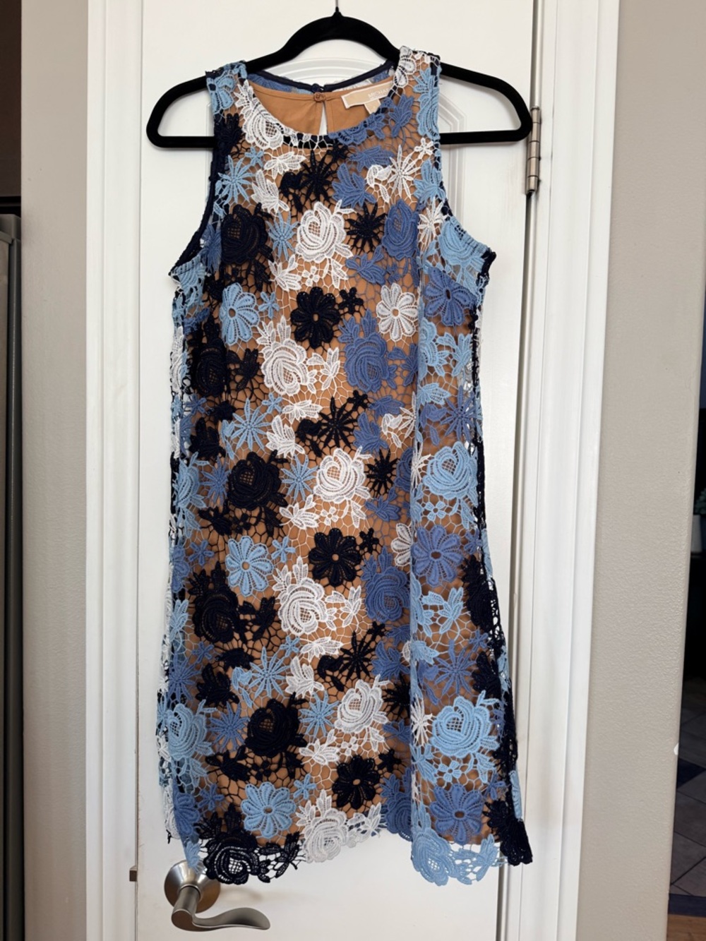 Michael Kors Navy, Light Blue & White Floral Lace Mini Dress